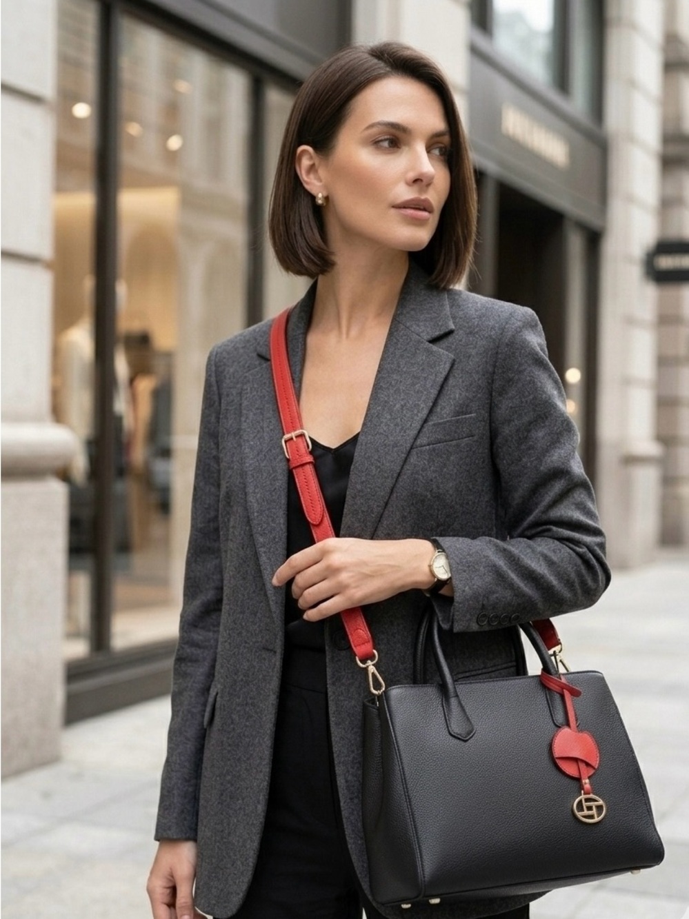 LMT: Red Adjustable Crossbody Strap with Gold Hardware and Matching Bag Charm - Picture 9 of 11